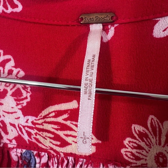 Free People Blue Hawaii Collared Short Sleeve Red Mini Dress Size L - Picture 16 of 16